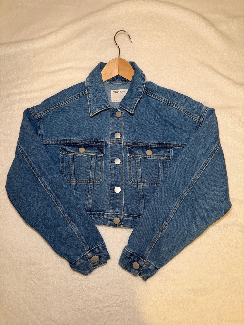 ASOS Blue Cropped Denim Jacket Fall Size Small
